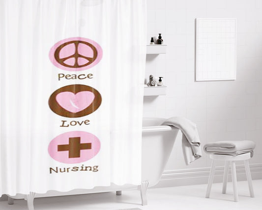 Peace Love Nursing Symbols Bathroom Shower Curtain Fabric Waterproof | 66 X 72 Inch