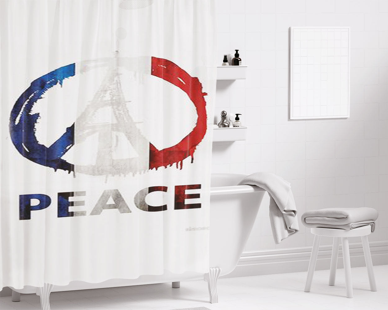 Peace Paris Bathroom Shower Curtain Fabric Waterproof | 66 X 72 Inch