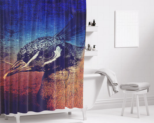 Peacock Design Art Illustration Bathroom Shower Curtain Fabric Waterproof | 66 X 72 Inch