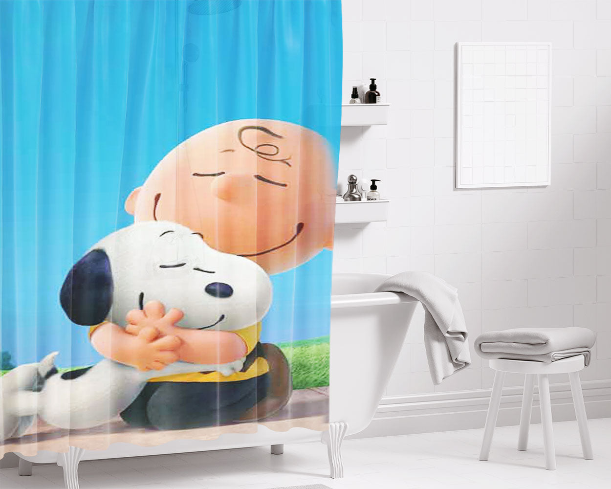 Peanuts Bathroom Shower Curtain Fabric Waterproof | 66 X 72 Inch
