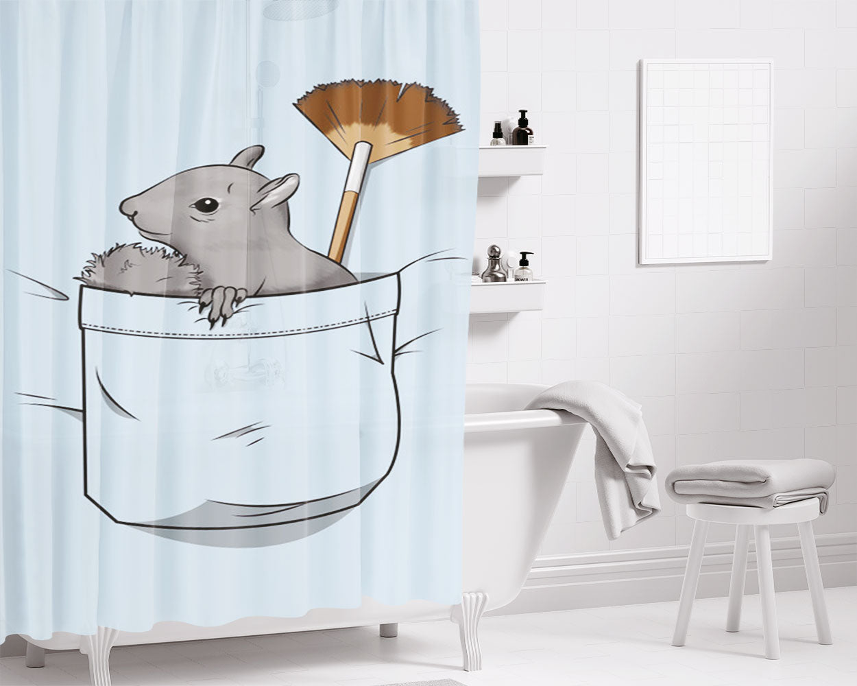 Peapod The Pocket Squirrel Bathroom Shower Curtain Fabric Waterproof | 66 X 72 Inch