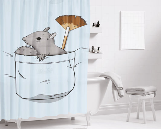 Peapod The Pocket Squirrel Bathroom Shower Curtain Fabric Waterproof | 66 X 72 Inch