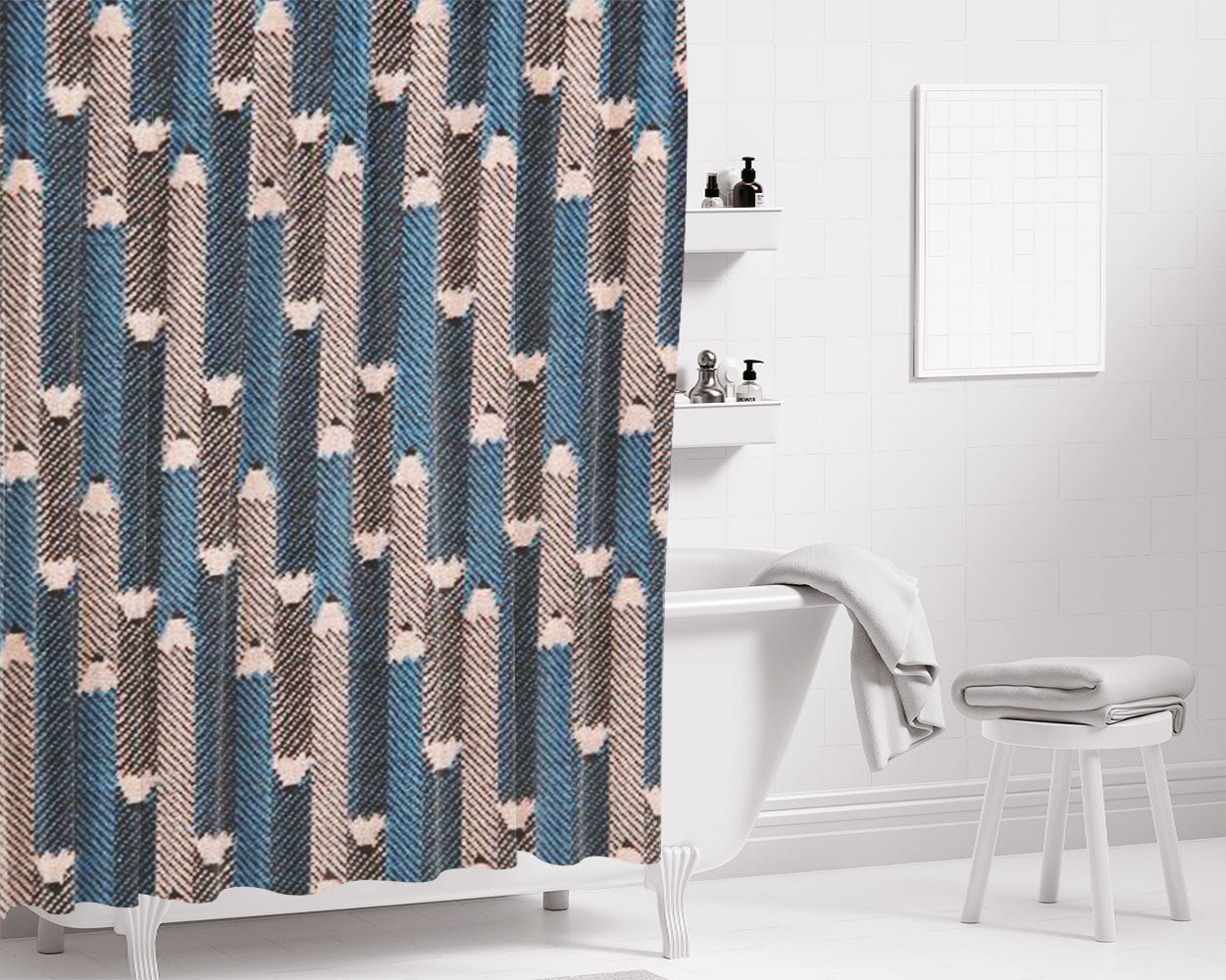 Pencil Art Bathroom Shower Curtain Fabric Waterproof | 66 X 72 Inch