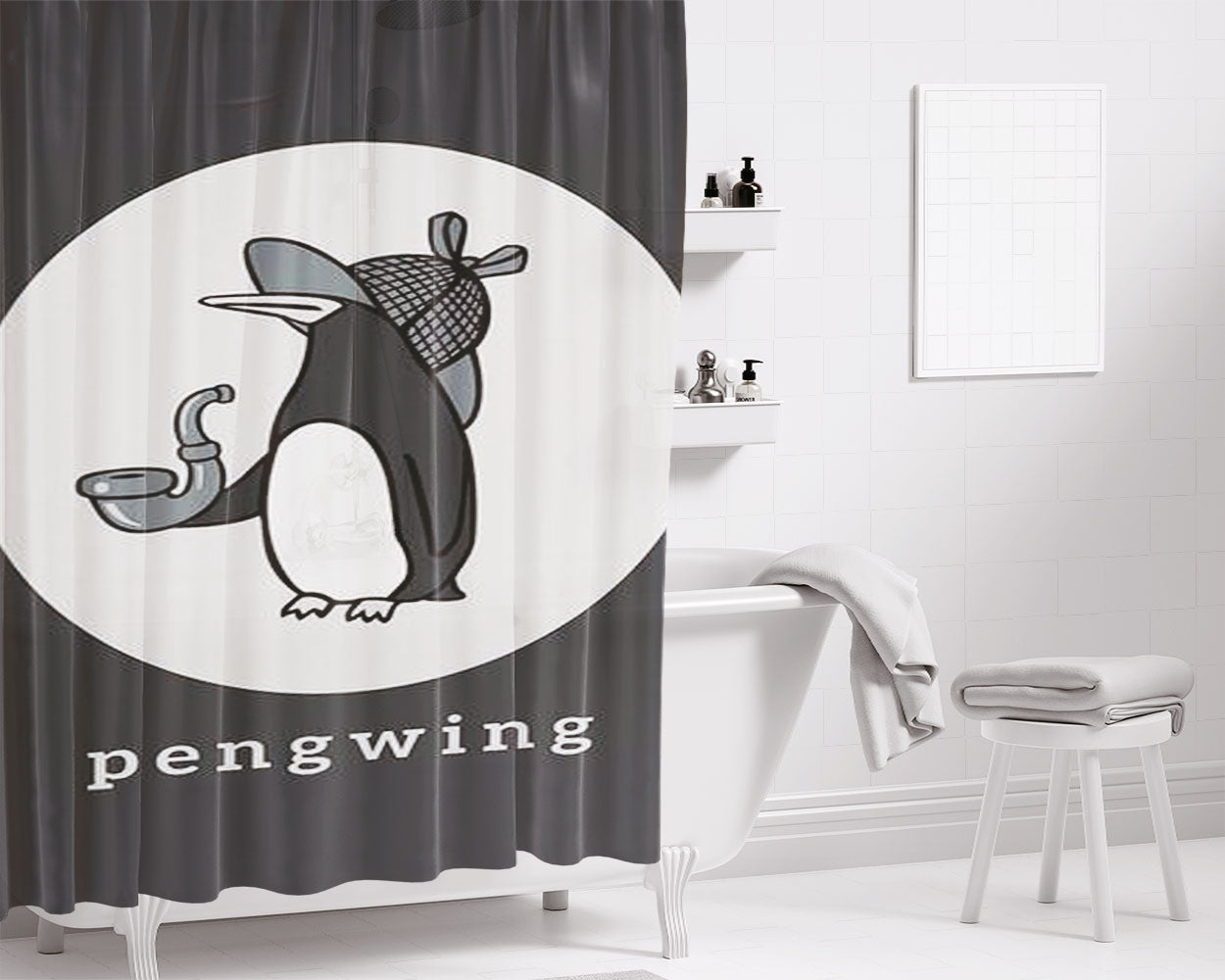 Pengwing Bathroom Shower Curtain Fabric Waterproof | 66 X 72 Inch