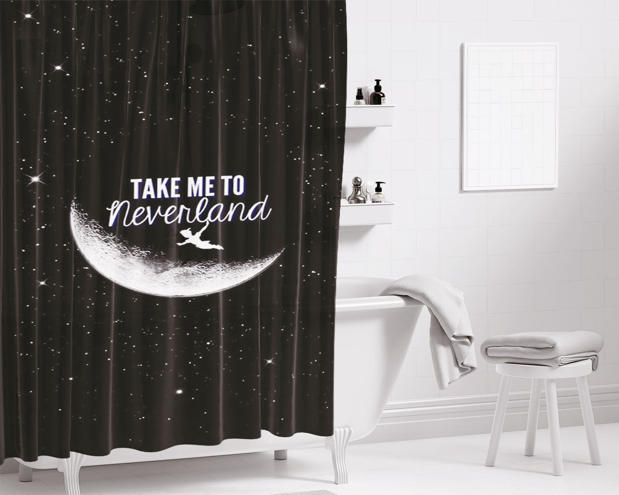 Peterpan Take Me To Neverland Bathroom Shower Curtain Fabric Waterproof | 66 X 72 Inch