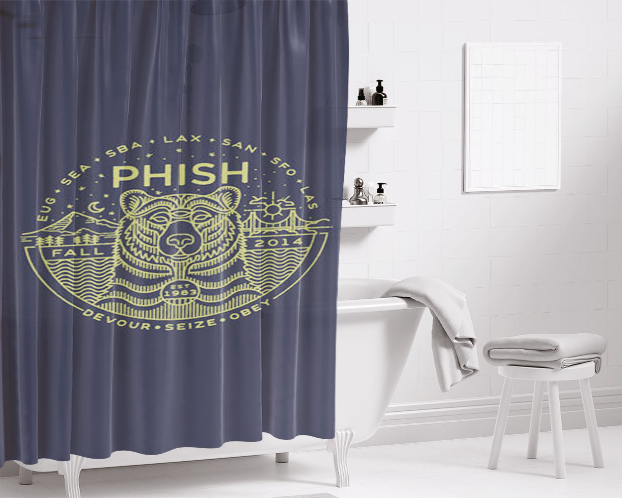 Phish Fall Tour Bear Bathroom Shower Curtain Fabric Waterproof | 66 X 72 Inch