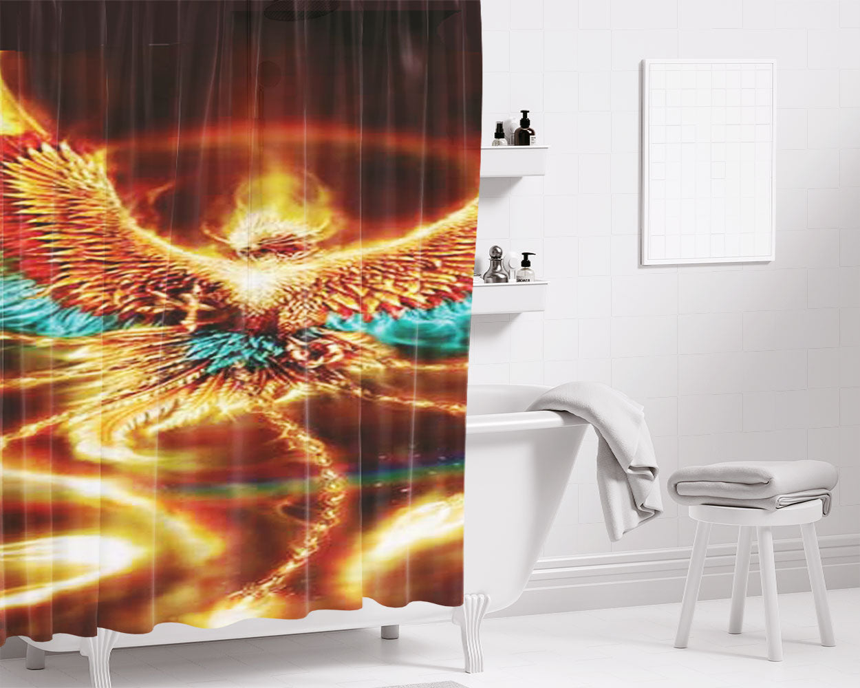 Phoenix Fire Bathroom Shower Curtain Fabric Waterproof | 66 X 72 Inch