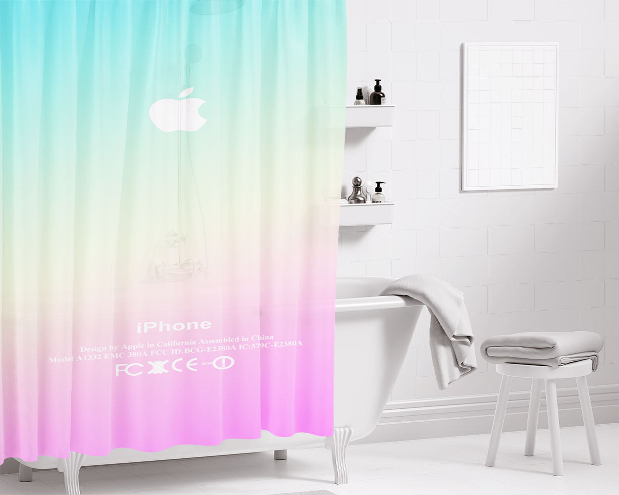 Pink Aqua Gradient Ombre Bathroom Shower Curtain Fabric Waterproof | 66 X 72 Inch