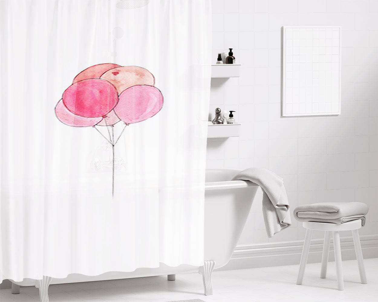 Pink Balloons Bathroom Shower Curtain Fabric Waterproof | 66 X 72 Inch