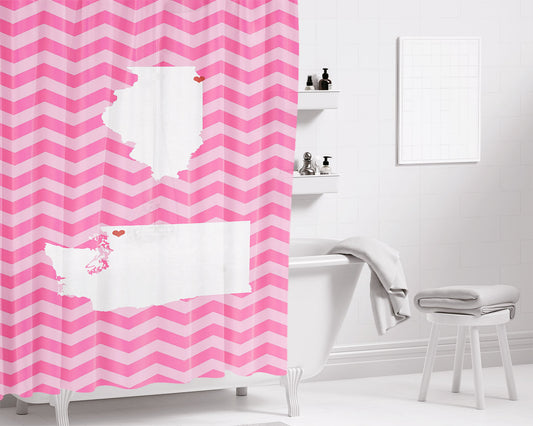 Pink Chevron Double State Love Bathroom Shower Curtain Fabric Waterproof | 66 X 72 Inch