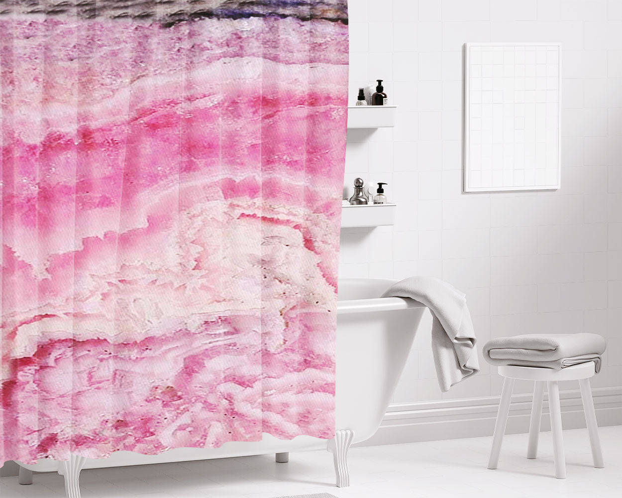 Pink Stone Bathroom Shower Curtain Fabric Waterproof | 66 X 72 Inch