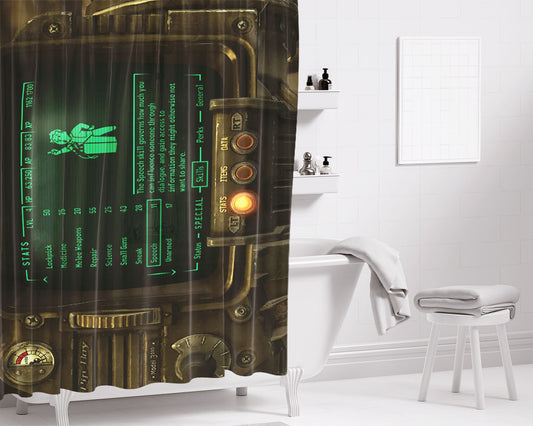 Pip Boy 3D Bathroom Shower Curtain Fabric Waterproof | 66 X 72 Inch