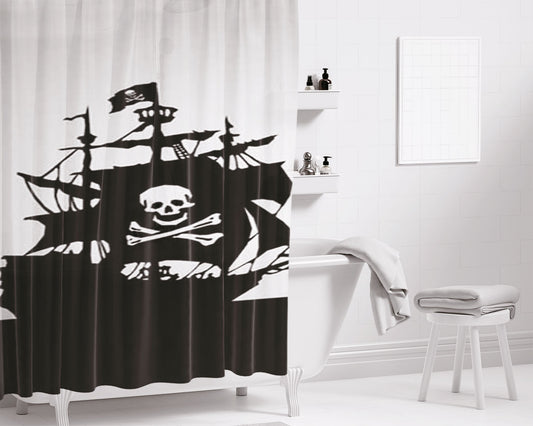 Pirate Ship Silhouette Bathroom Shower Curtain Fabric Waterproof | 66 X 72 Inch