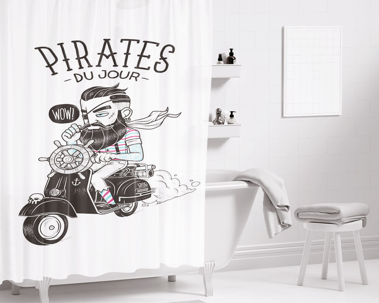 Pirates Wow Bathroom Shower Curtain Fabric Waterproof | 66 X 72 Inch