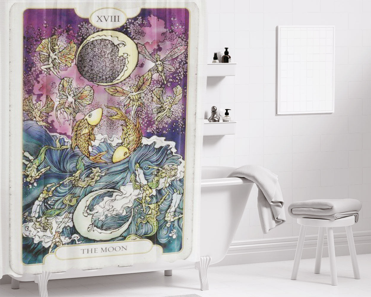 Pisces Te Moon Xviii Bathroom Shower Curtain Fabric Waterproof | 66 X 72 Inch