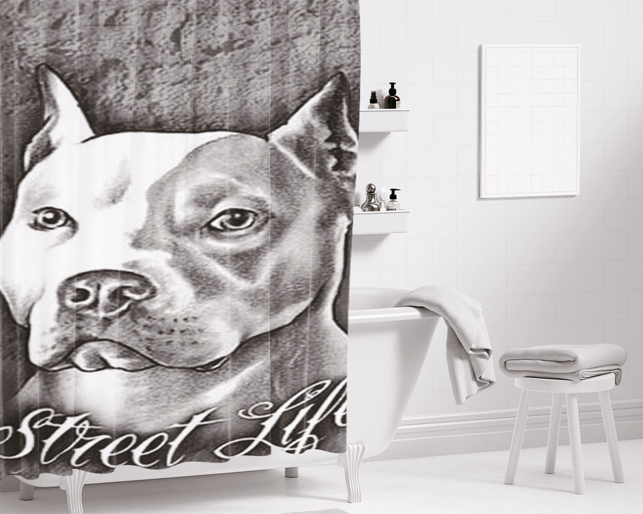 Pitbull Street Life Bathroom Shower Curtain Fabric Waterproof | 66 X 72 Inch