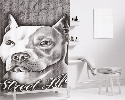 Pitbull Street Life Bathroom Shower Curtain Fabric Waterproof | 66 X 72 Inch