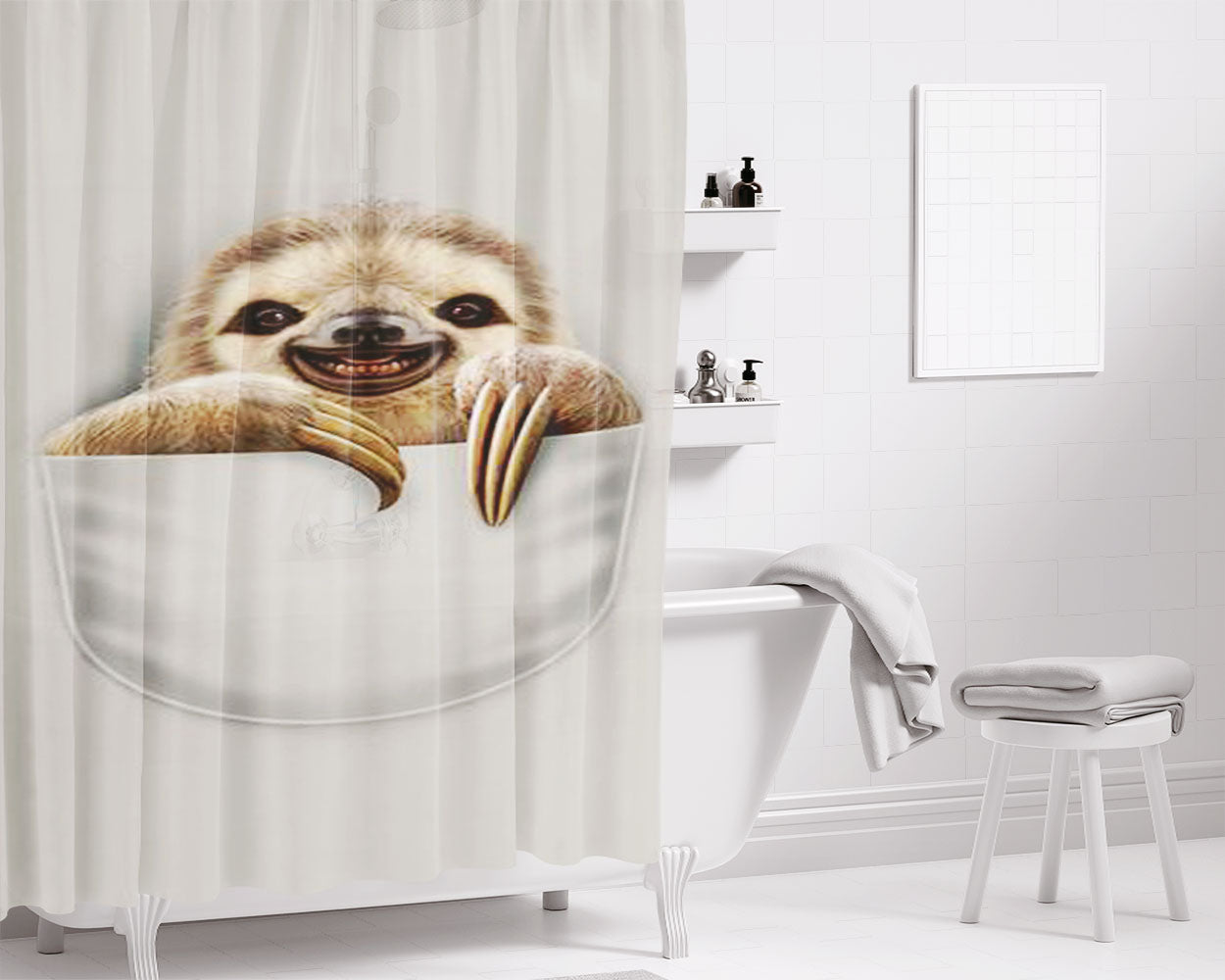 Pocket Sloth Bathroom Shower Curtain Fabric Waterproof | 66 X 72 Inch