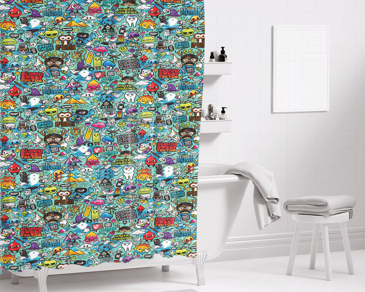 Pop Art Bathroom Shower Curtain Fabric Waterproof | 66 X 72 Inch