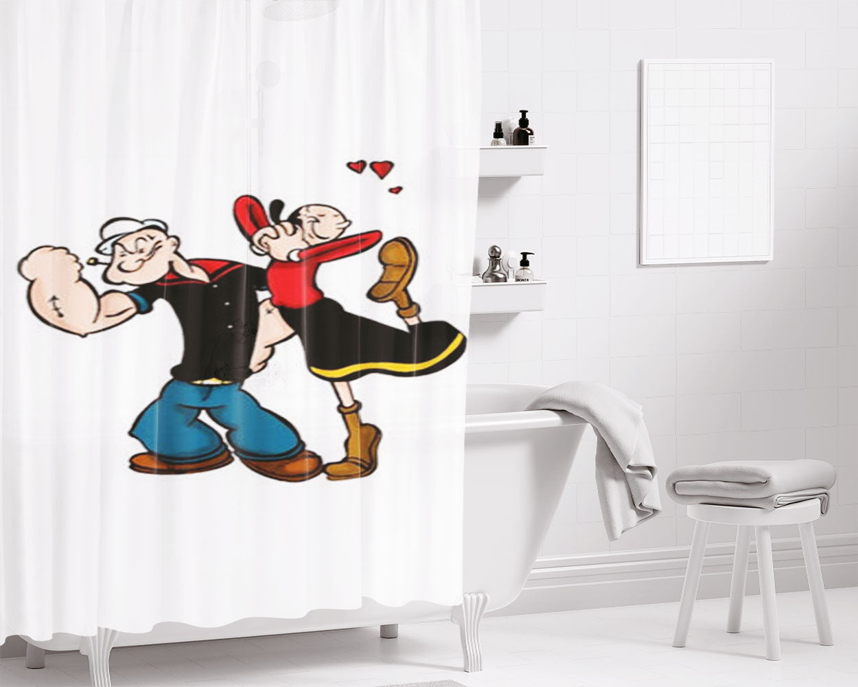 Popeye And Olive Bathroom Shower Curtain Fabric Waterproof | 66 X 72 Inch