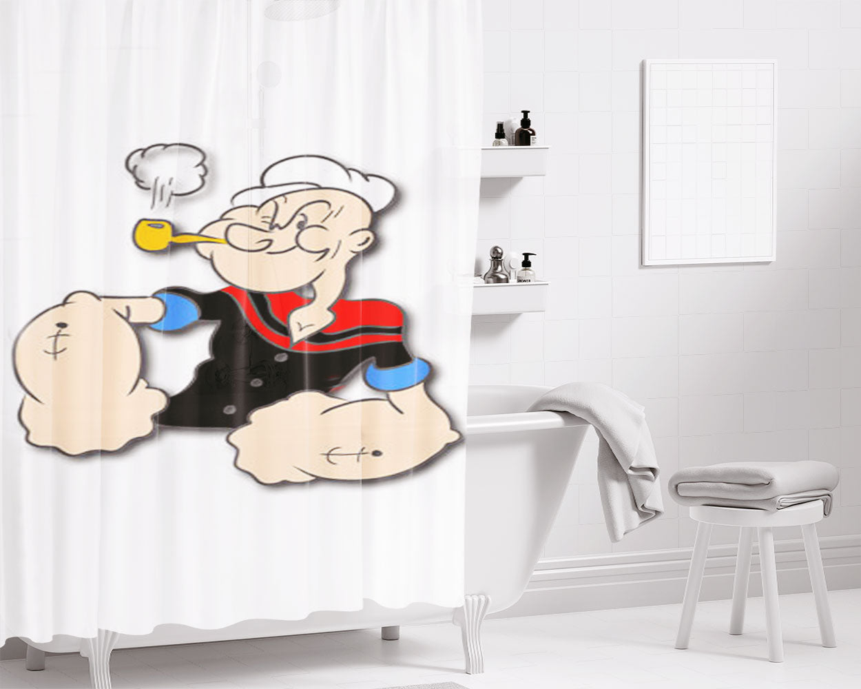 Popeye Smoke Bathroom Shower Curtain Fabric Waterproof | 66 X 72 Inch