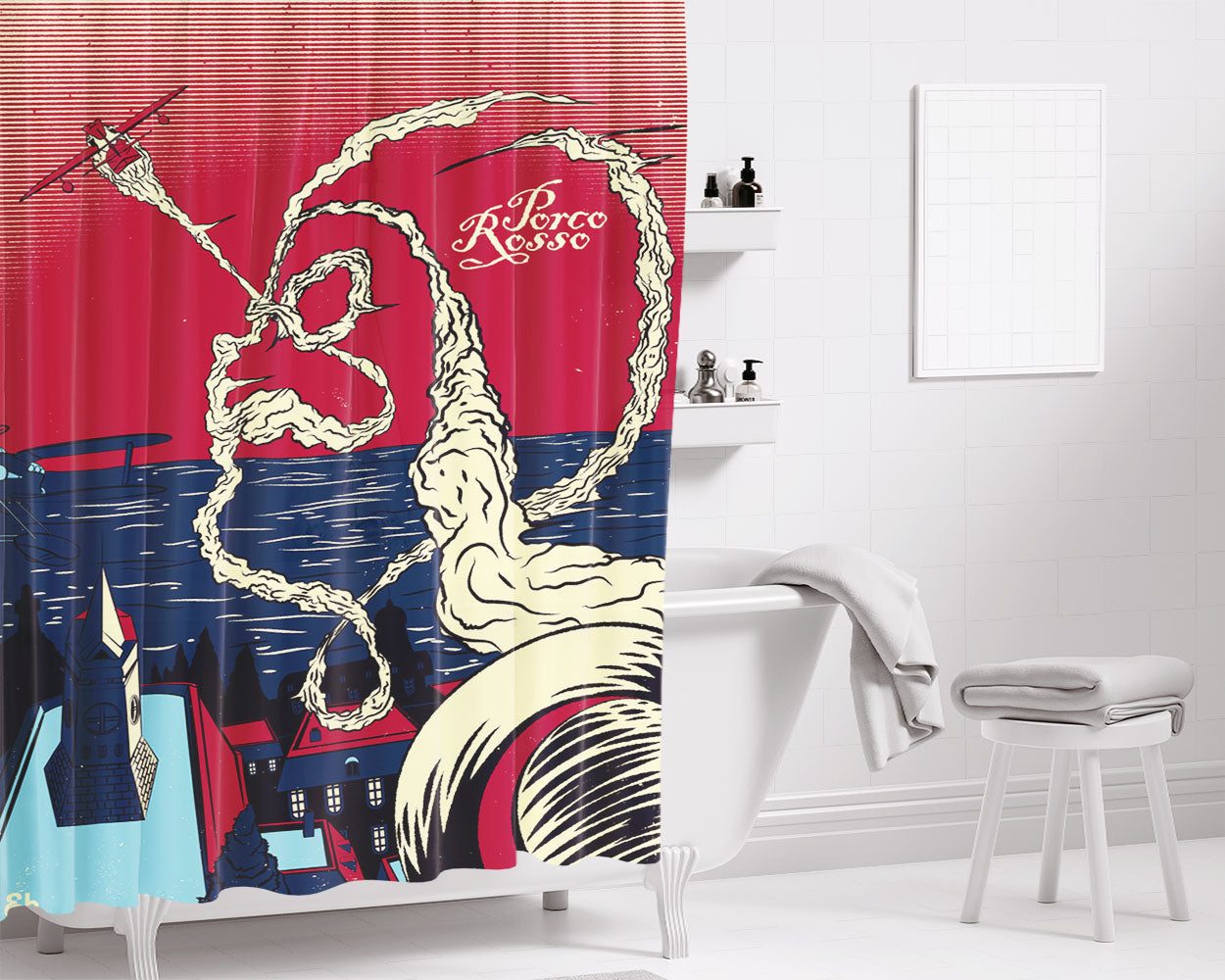 Porco Rosso Bathroom Shower Curtain Fabric Waterproof | 66 X 72 Inch