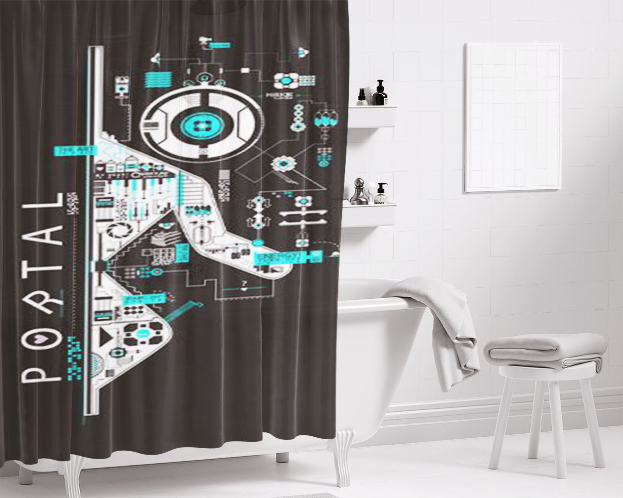 Portal Game Art Bathroom Shower Curtain Fabric Waterproof | 66 X 72 Inch