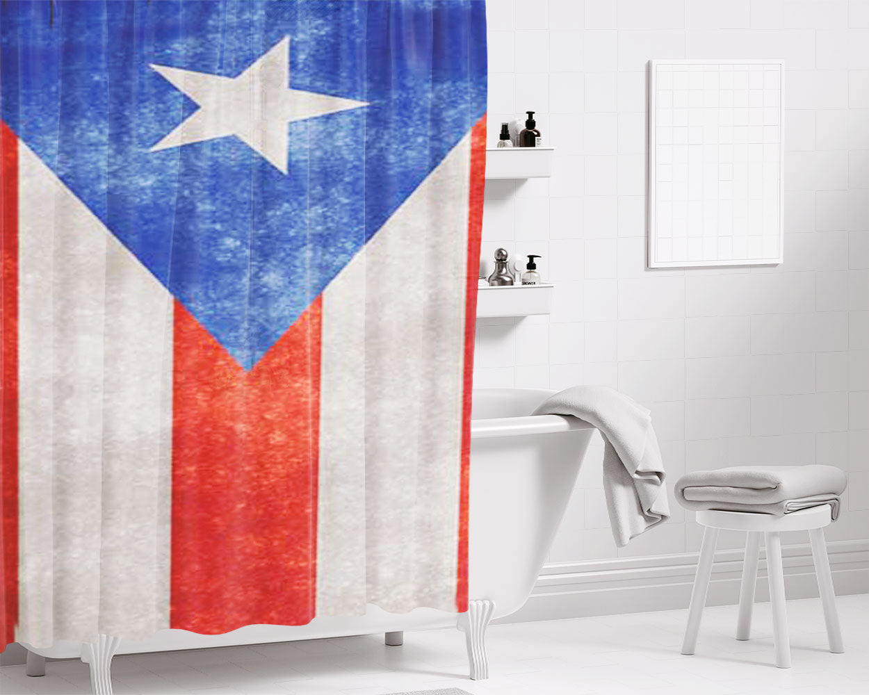 Puerto Rico Flag Texture Bathroom Shower Curtain Fabric Waterproof | 66 X 72 Inch