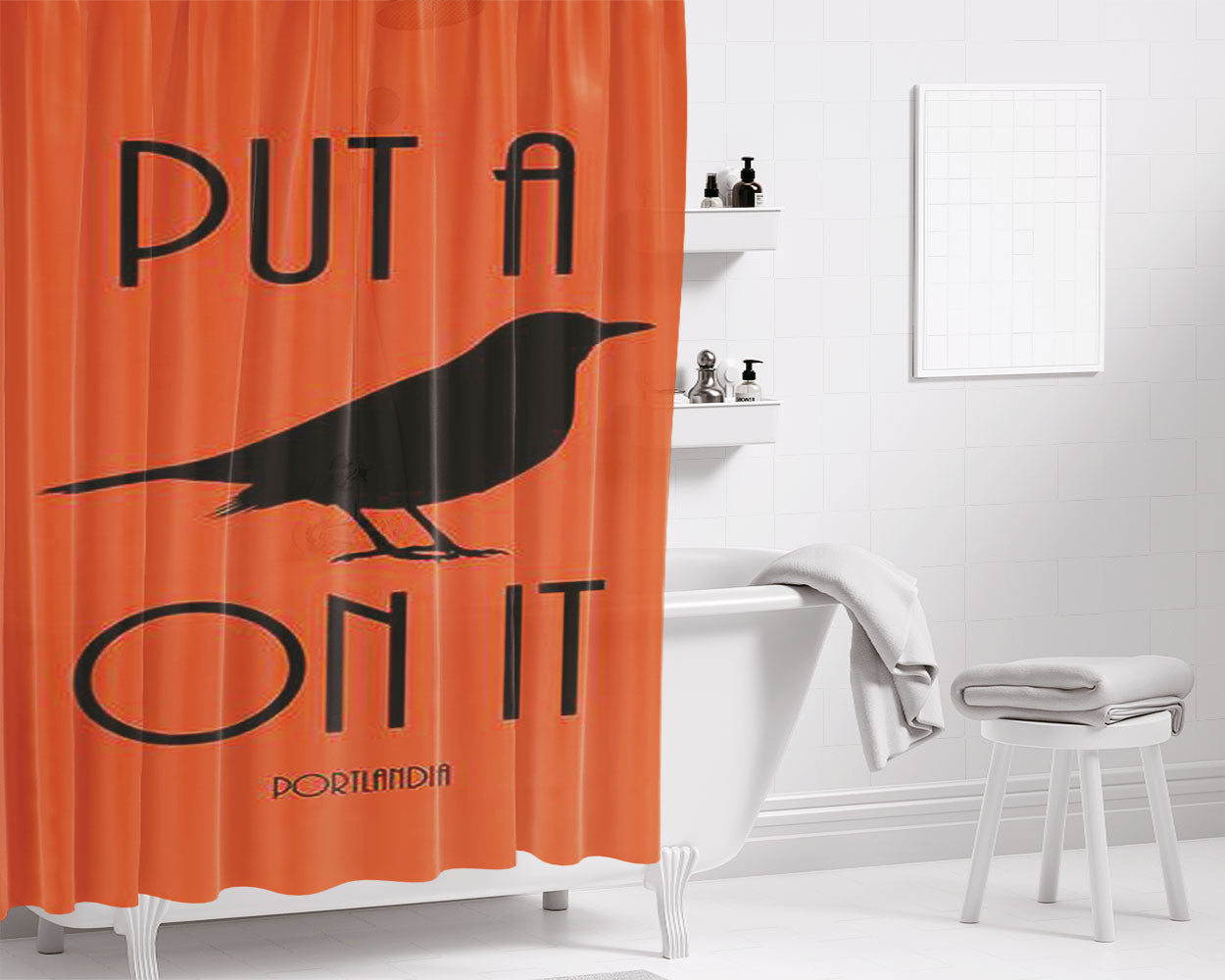 Put A Bird On It Bathroom Shower Curtain Fabric Waterproof | 66 X 72 Inch