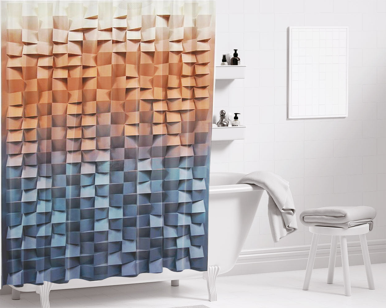 Qubicle Gradasion Bathroom Shower Curtain Fabric Waterproof | 66 X 72 Inch