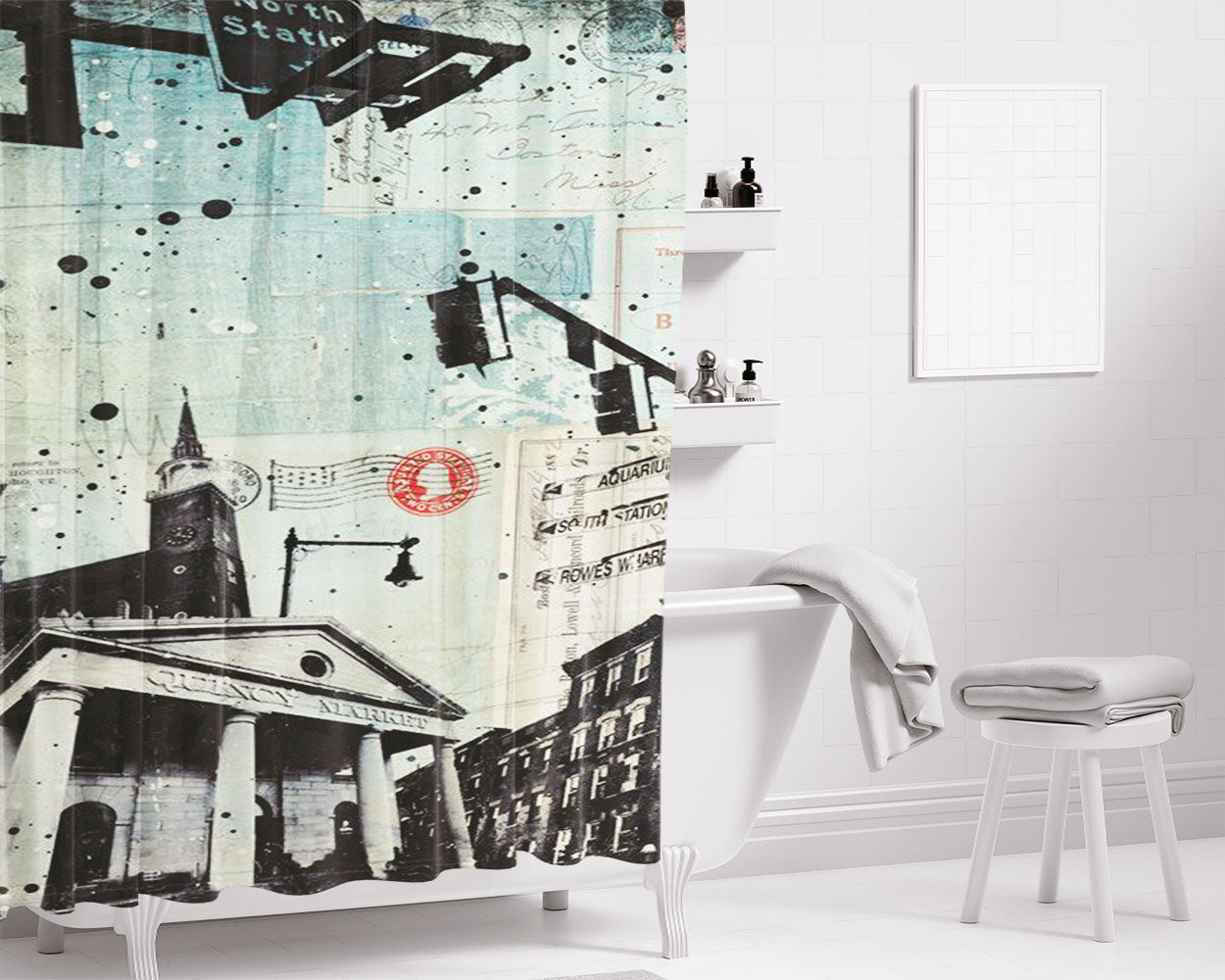 Qurancy Market Bathroom Shower Curtain Fabric Waterproof | 66 X 72 Inch