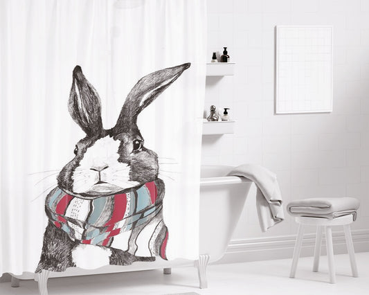 Rabbit Miu Mural Bathroom Shower Curtain Fabric Waterproof | 66 X 72 Inch