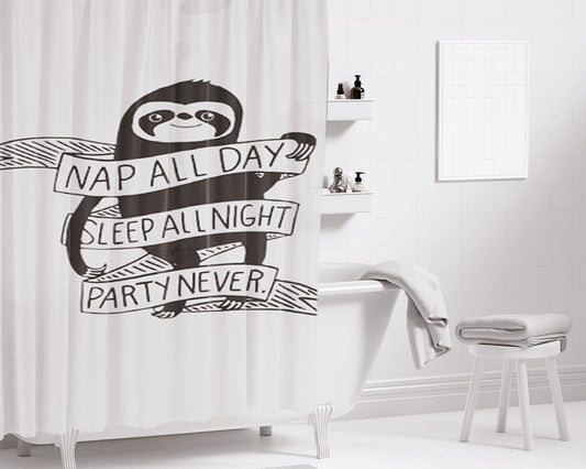 Raccoon Nap All Day Sleep All Night Party Never Art Bathroom Shower Curtain Fabric Waterproof | 66 X 72 Inch