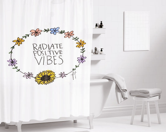 Radiate Positive Vibes Bathroom Shower Curtain Fabric Waterproof | 66 X 72 Inch