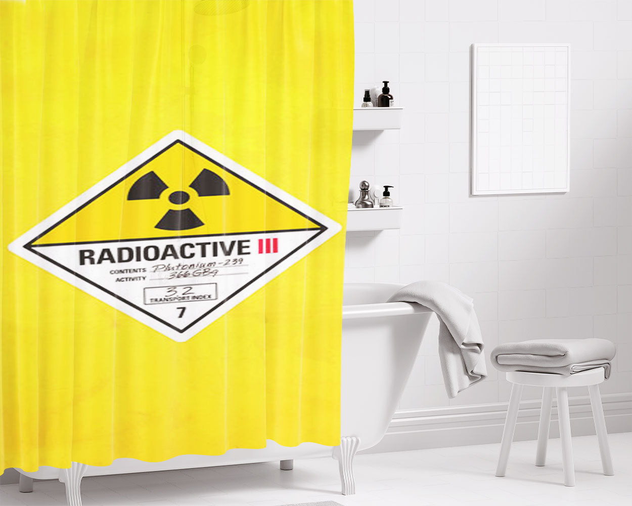 Radio Active Warning Bathroom Shower Curtain Fabric Waterproof | 66 X 72 Inch