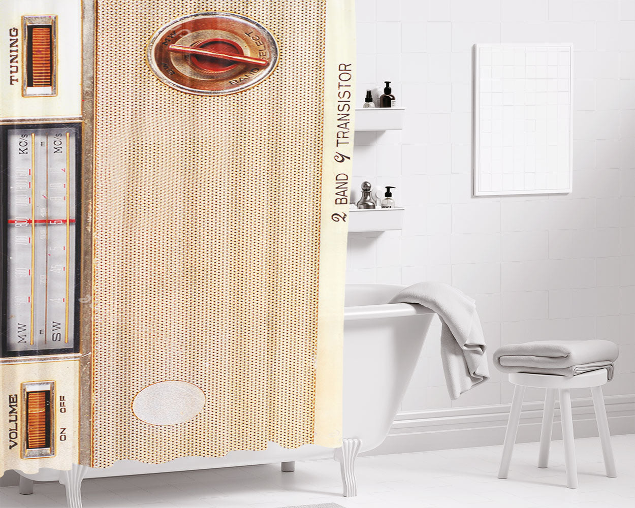 Radio Bathroom Shower Curtain Fabric Waterproof | 66 X 72 Inch