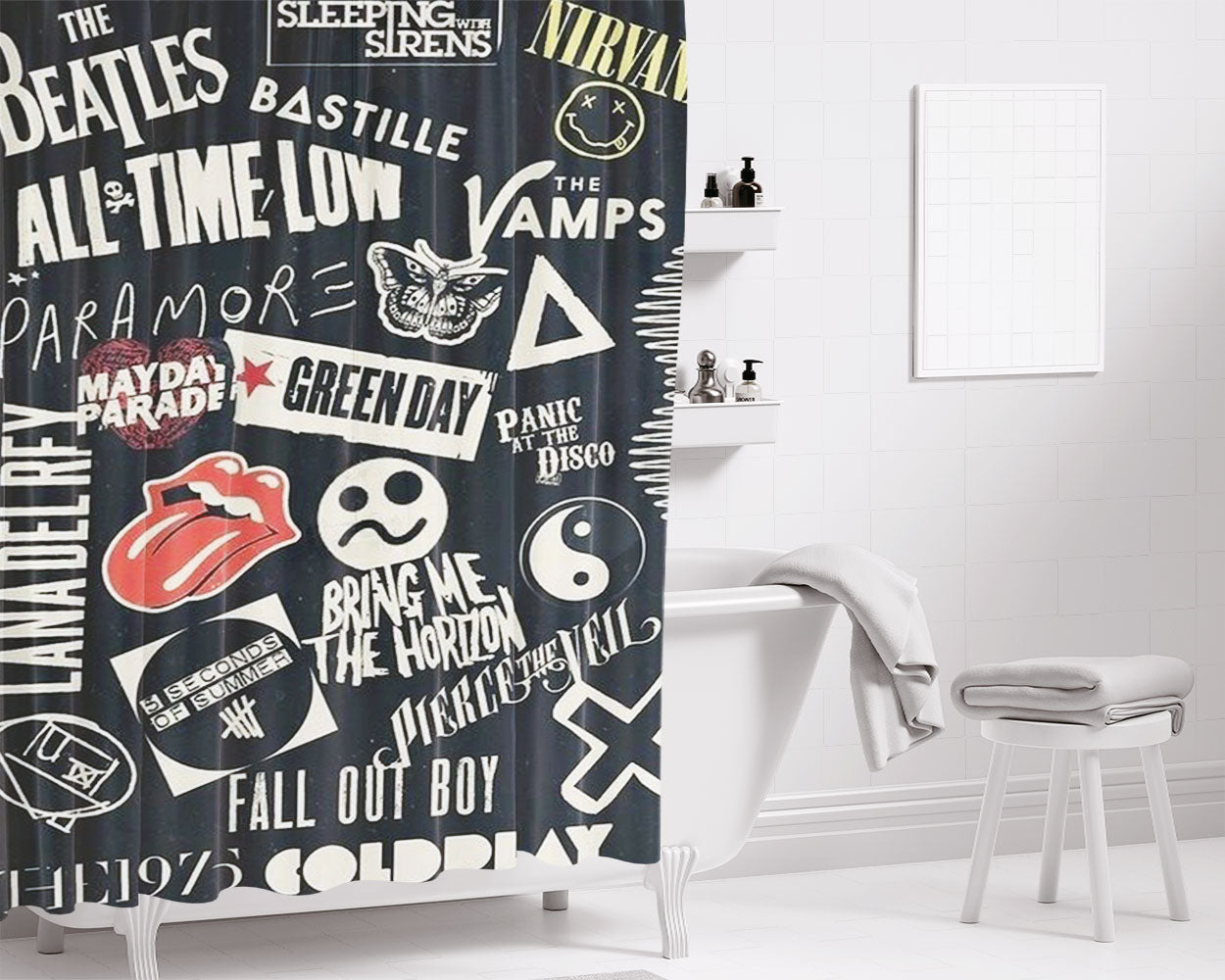 Random Best Band Bathroom Shower Curtain Fabric Waterproof | 66 X 72 Inch