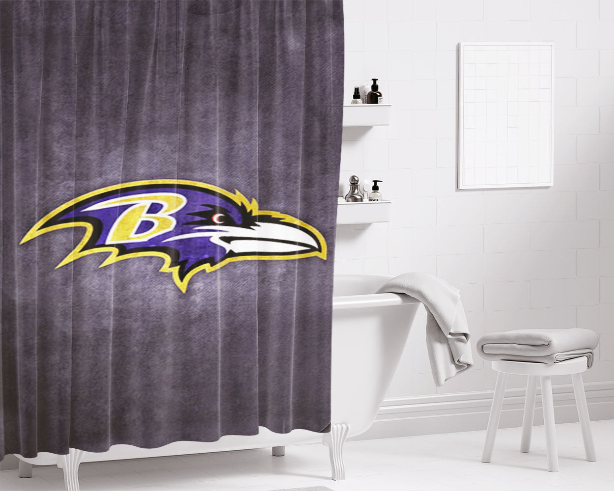 Ravens Logo Bathroom Shower Curtain Fabric Waterproof | 66 X 72 Inch