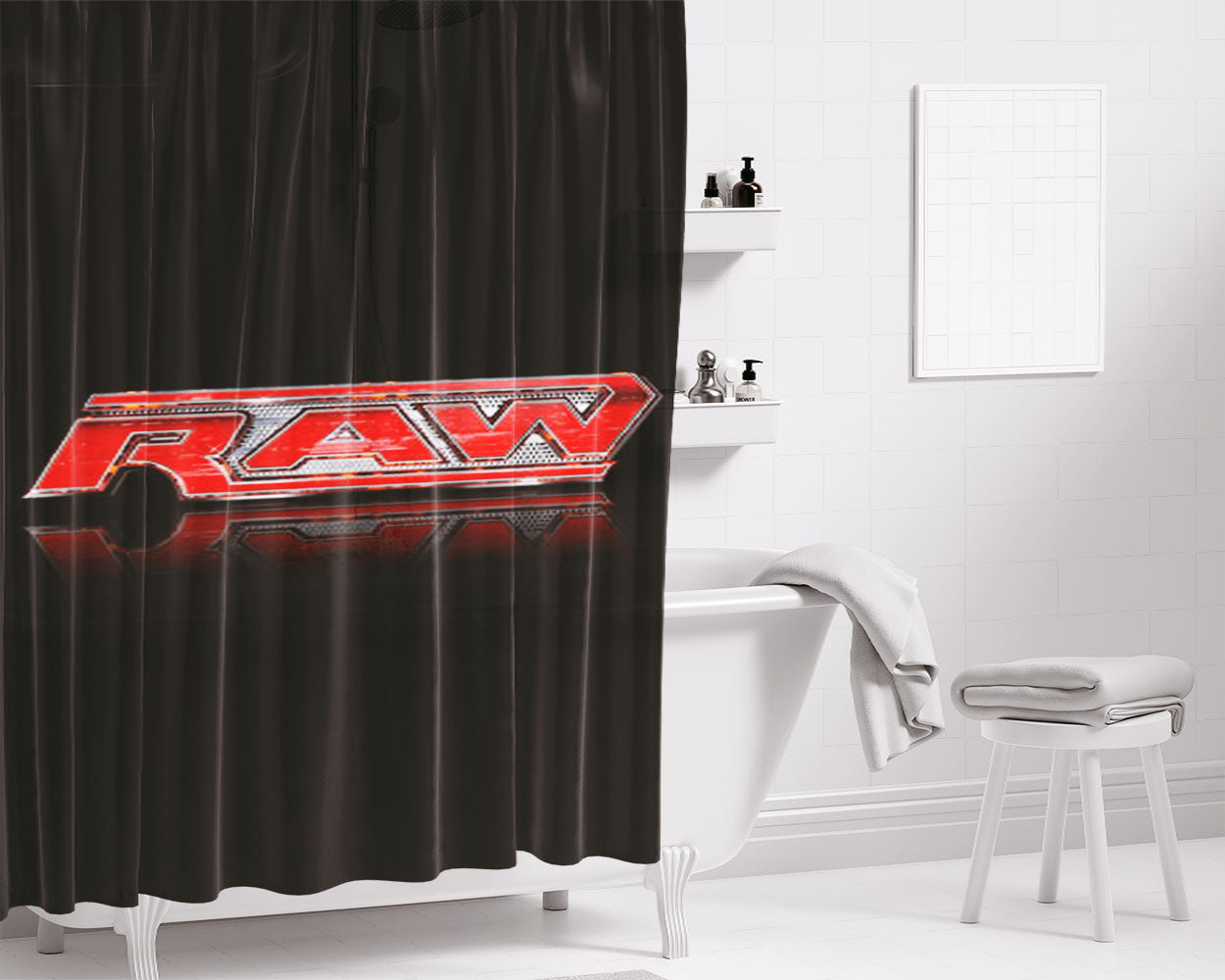 Raw Logo Bathroom Shower Curtain Fabric Waterproof | 66 X 72 Inch