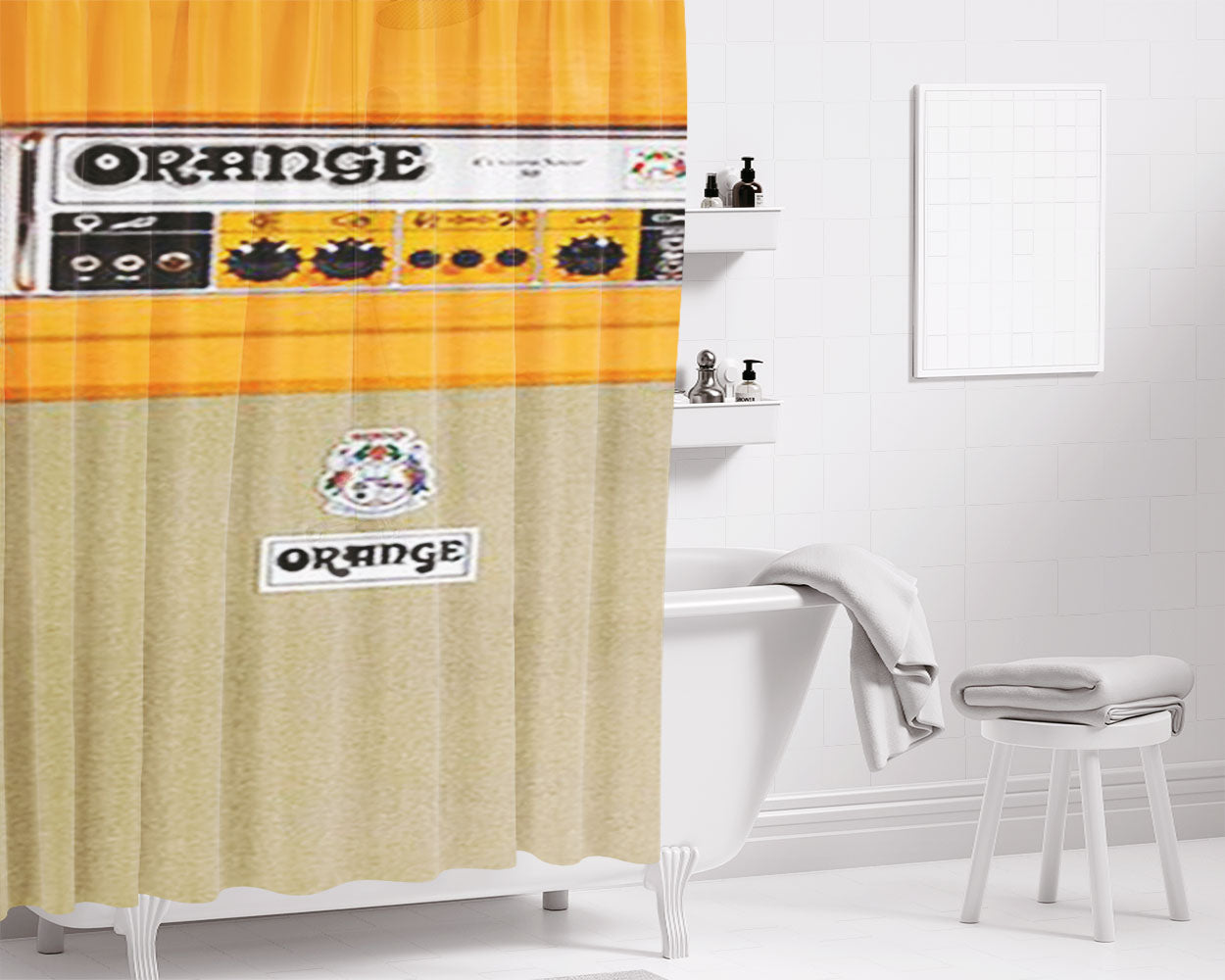 Retro Orange Guitar Electric Amp Bathroom Shower Curtain Fabric Waterproof | 66 X 72 Inch