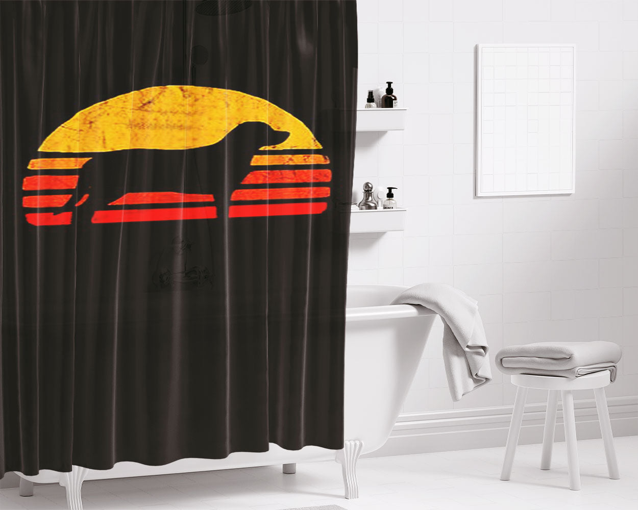 Retro Sun Entlebucher Mountain Dog Lovers Silhouette Bathroom Shower Curtain Fabric Waterproof | 66 X 72 Inch