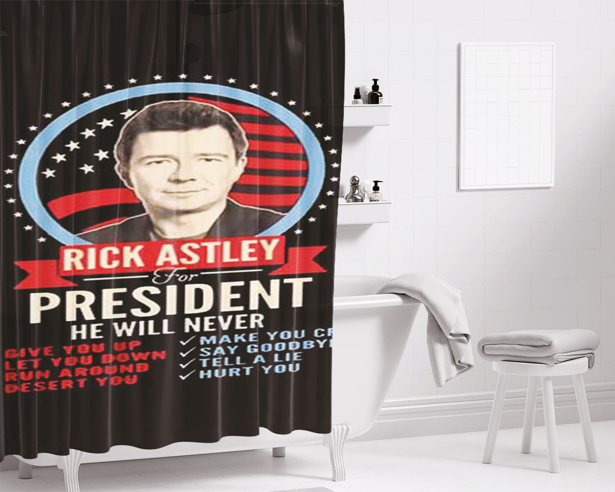 Rick Astley President Bathroom Shower Curtain Fabric Waterproof | 66 X 72 Inch