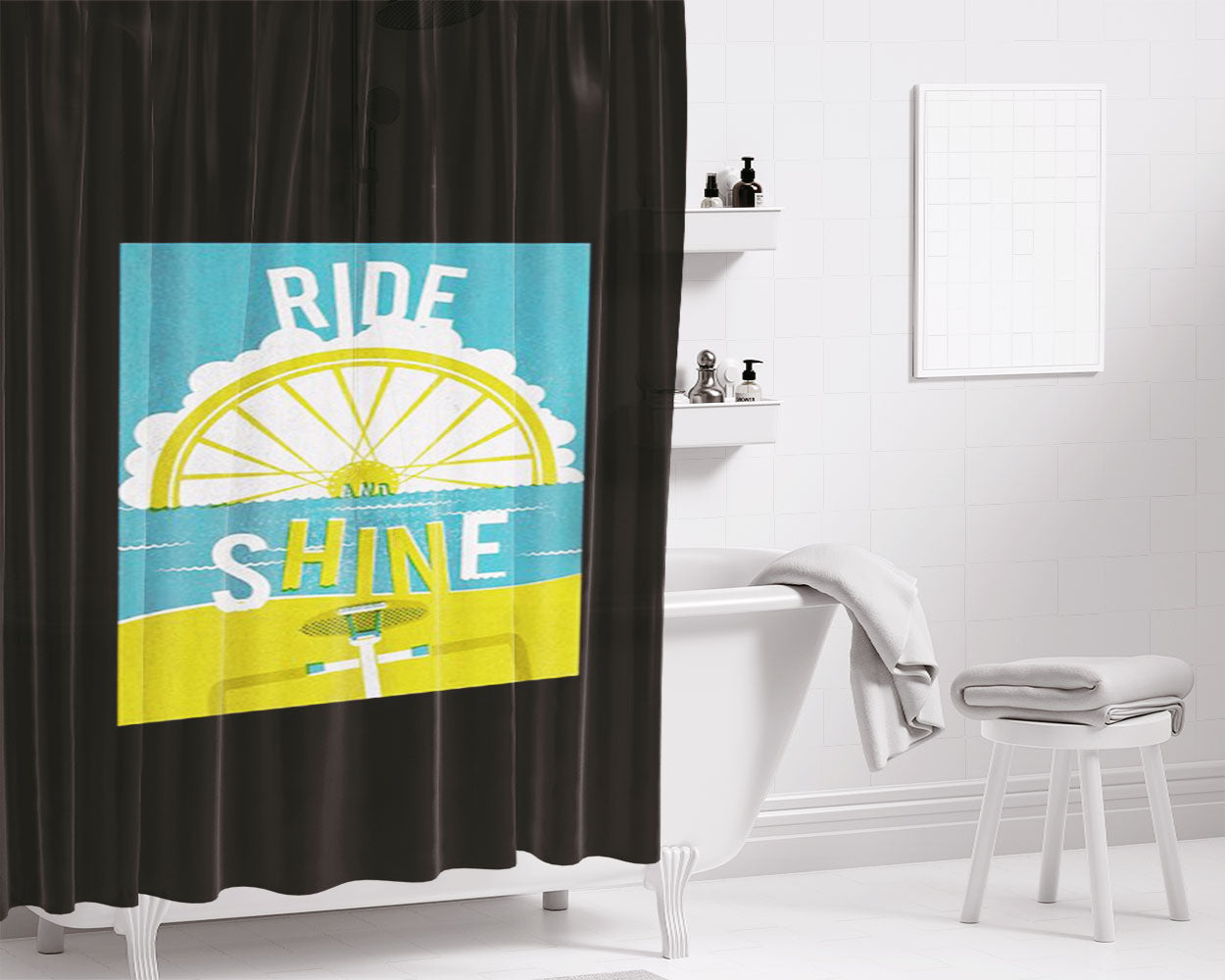 Ride And Shine Cycle Bathroom Shower Curtain Fabric Waterproof | 66 X 72 Inch