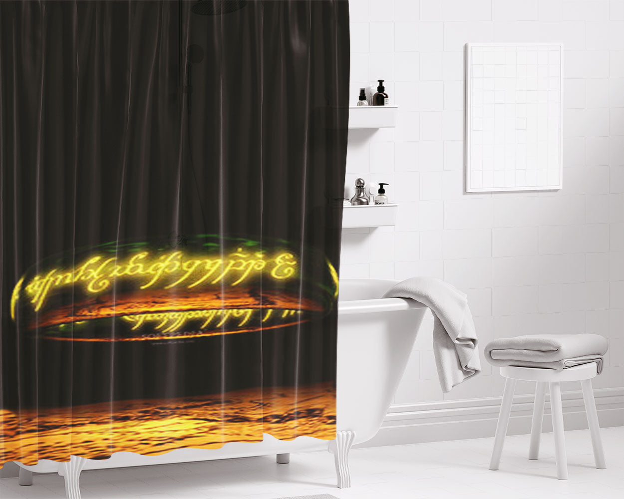 Rings Bathroom Shower Curtain Fabric Waterproof | 66 X 72 Inch