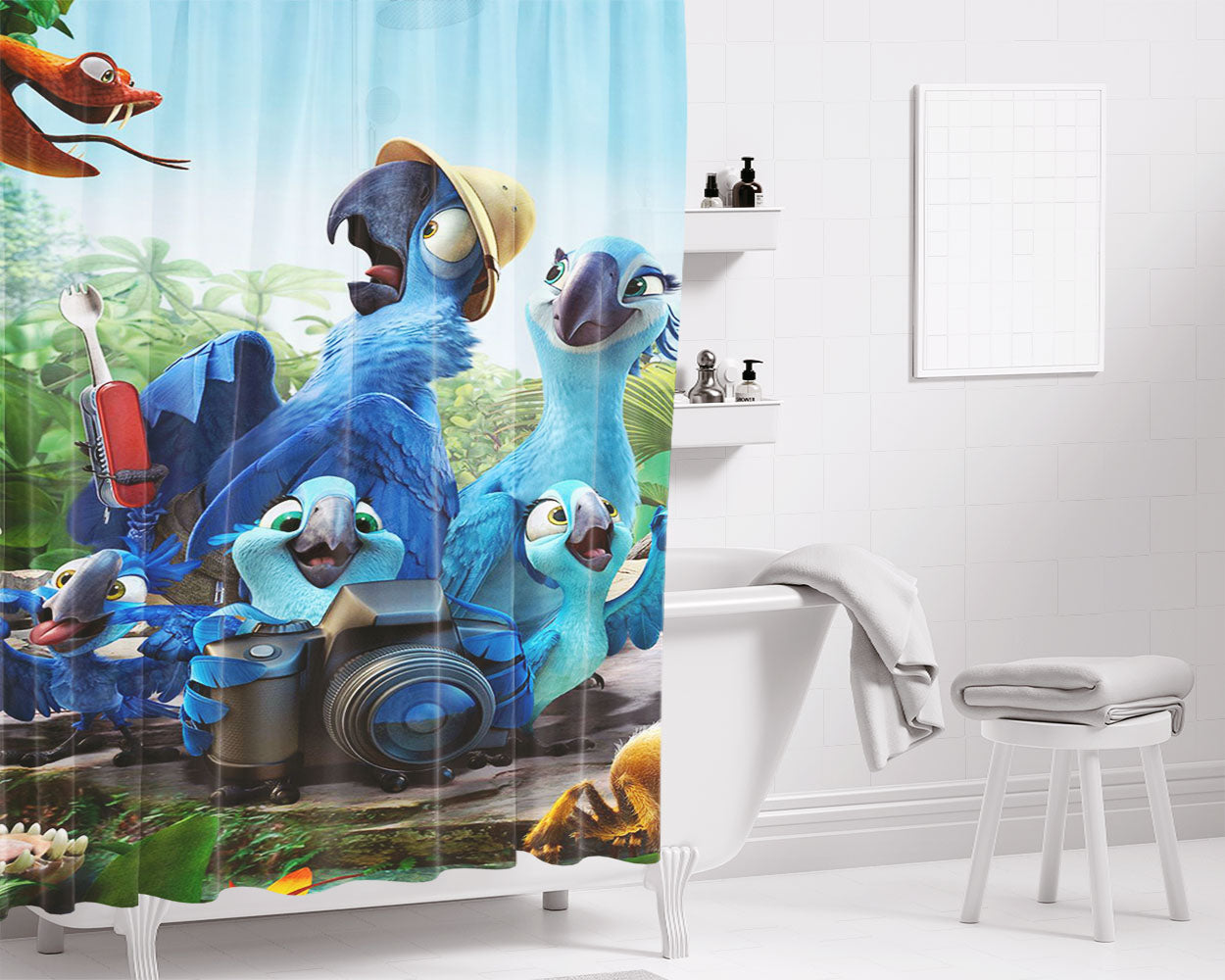 Rio Blu Parrot- Bathroom Shower Curtain Fabric Waterproof | 66 X 72 Inch