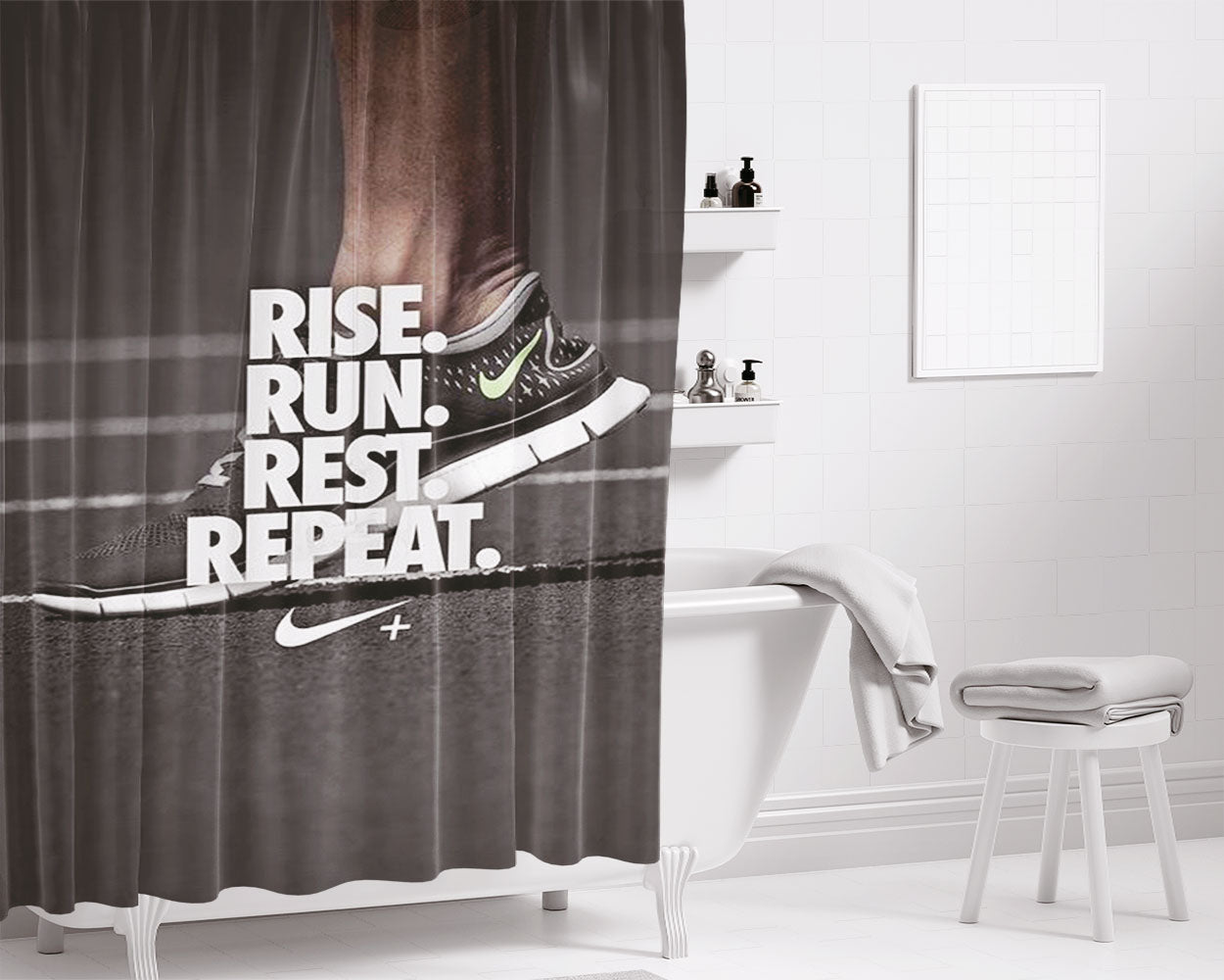 Rise. Run. Rest. Repeat Just Do It! Bathroom Shower Curtain Fabric Waterproof | 66 X 72 Inch