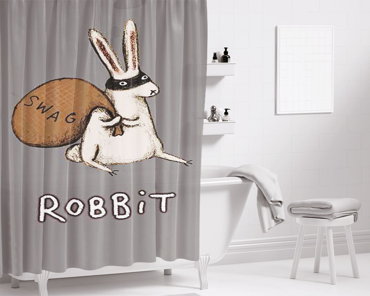 Robbit Bathroom Shower Curtain Fabric Waterproof | 66 X 72 Inch