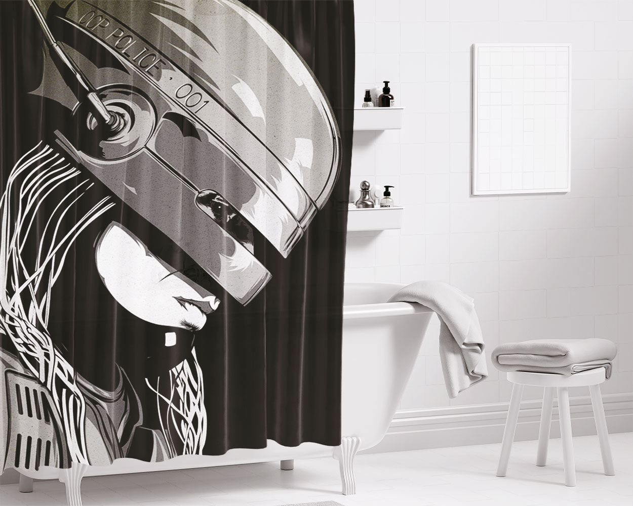 Robocop Vector Bathroom Shower Curtain Fabric Waterproof | 66 X 72 Inch