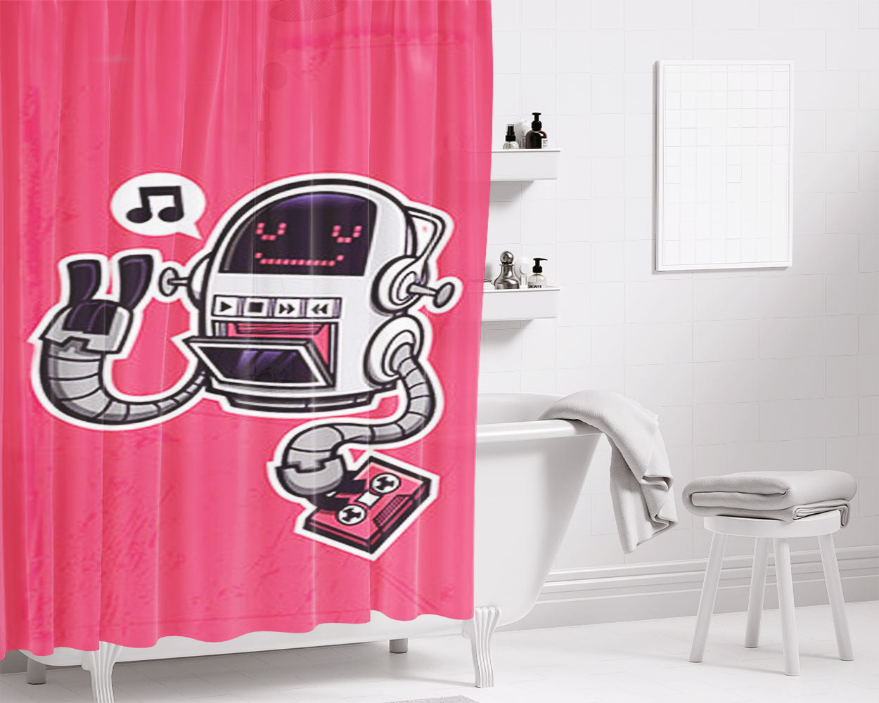 Robot Tapes Bathroom Shower Curtain Fabric Waterproof | 66 X 72 Inch