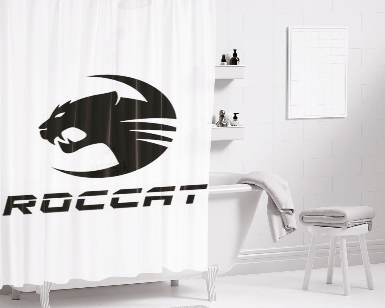 Roccat Black Bathroom Shower Curtain Fabric Waterproof | 66 X 72 Inch